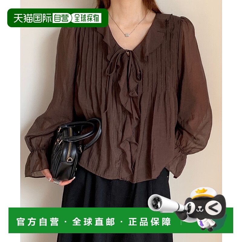 1h可退 日本直邮sorule 女装 蕾丝翻领褶皱设计雪纺女衬衫 SO1012