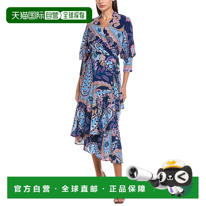 自营tyler boe Jules Silk Wrap Dress - blue 美国奥莱直发