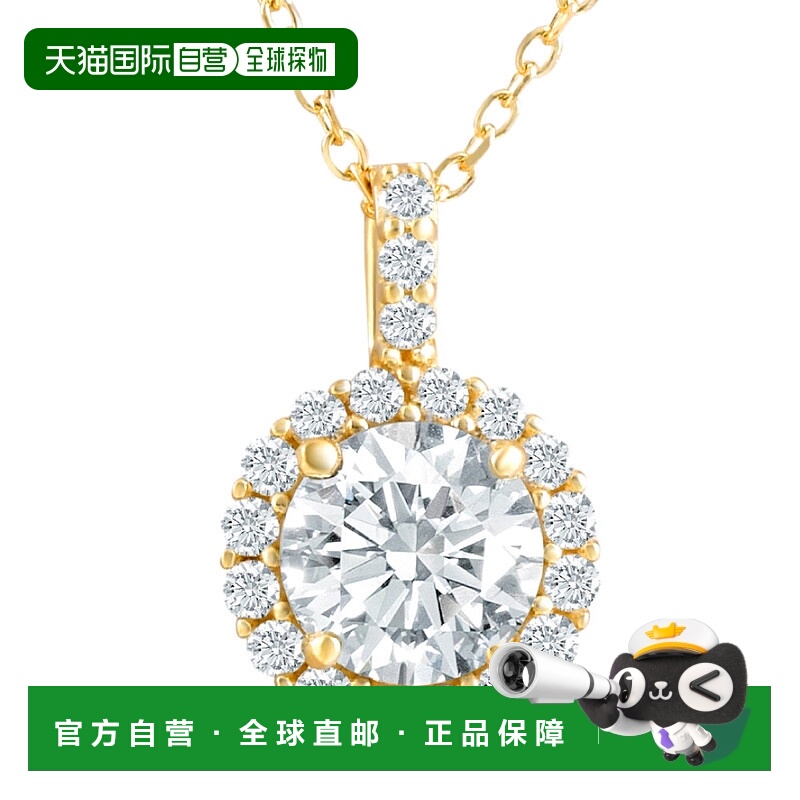 自营 pompeii31 1/4 克拉光环钻石莫桑石吊坠项链 18 英寸 14k 黄