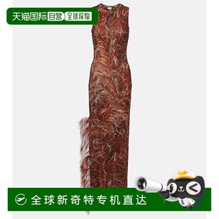 羽毛边印花长款 1h可退 女士 香港直邮LOEWE 连衣裙 罗意威