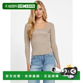 美国奥莱直发女装 自营guess胡椒丝带标志上衣 月光 性感