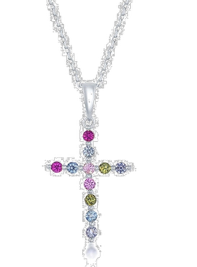 自营 simona925 纯银彩虹 CZ 十字架吊坠 - 银白色 美国奥莱直发