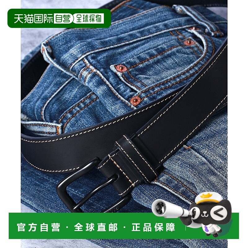 日本直邮levi’s Levi's 35mm真皮缝线帆型黑色扣皮带李维斯