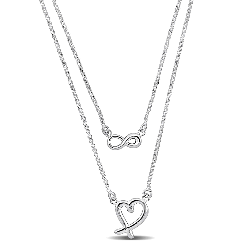自营925 纯银 Mimi & Max Infinity and Heart Charm 双股项链 -