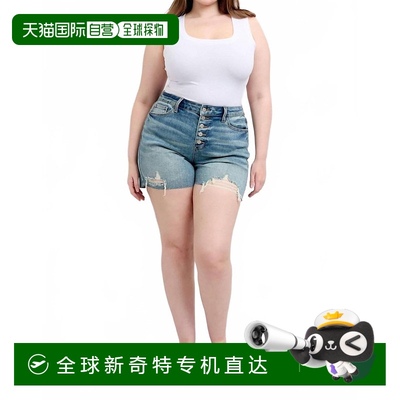 自营 judy blue中腰复古纽扣Fly Destroy牛仔短裤，蓝色 美国奥莱