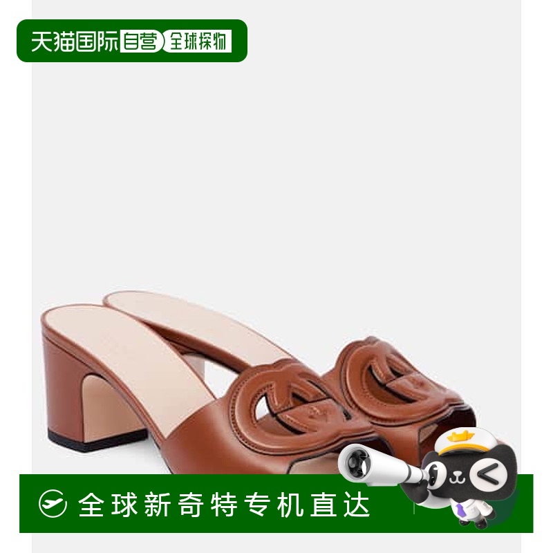 1h可退 香港直邮Gucci 古驰 女士 双G扣皮质凉拖 brown棕色 舒适