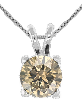 自营vir jewels1 cttw 香槟钻石单石吊坠 14K 白金圆形配链 - 白