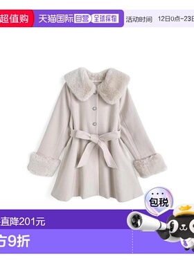 日本直邮日潮 GRL带毛绒围巾&丝带腰带的珠宝纽扣外套kz697羊毛