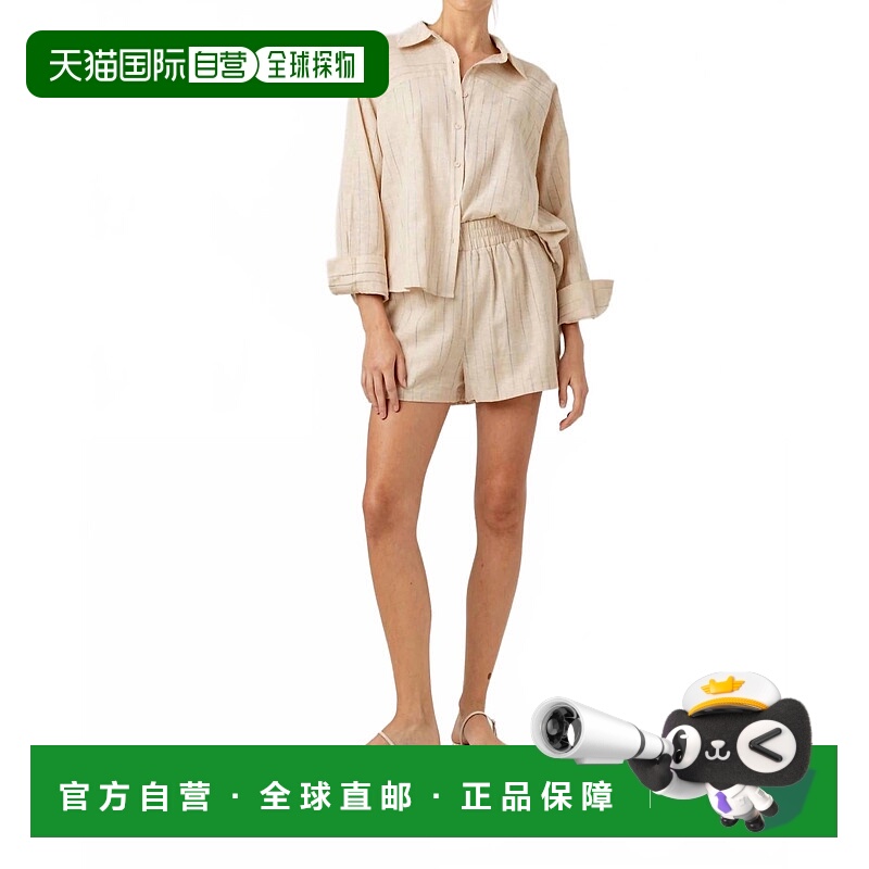 自营sundays米色多条纹亚麻富勒短裤 美国奥莱直发