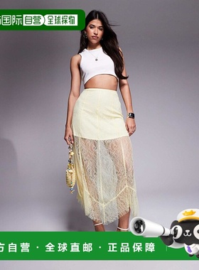 香港直邮ASOS 女士 设计蕾丝长款迷你内衬黄色半身裙a字裙
