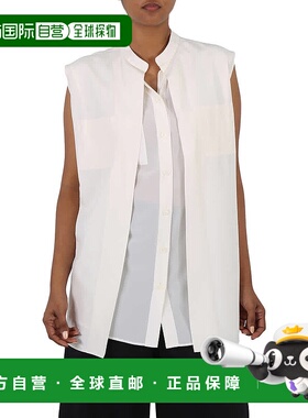 自营 Burberry中性白色Suziesl Crepe De Chine标志细节无袖丝绸-