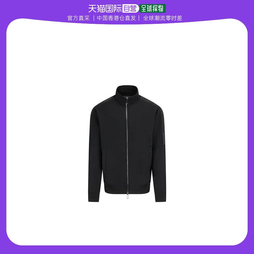 香港直邮Armani阿玛尼男士大衣黑色圆领修身长袖纯色轻奢百搭