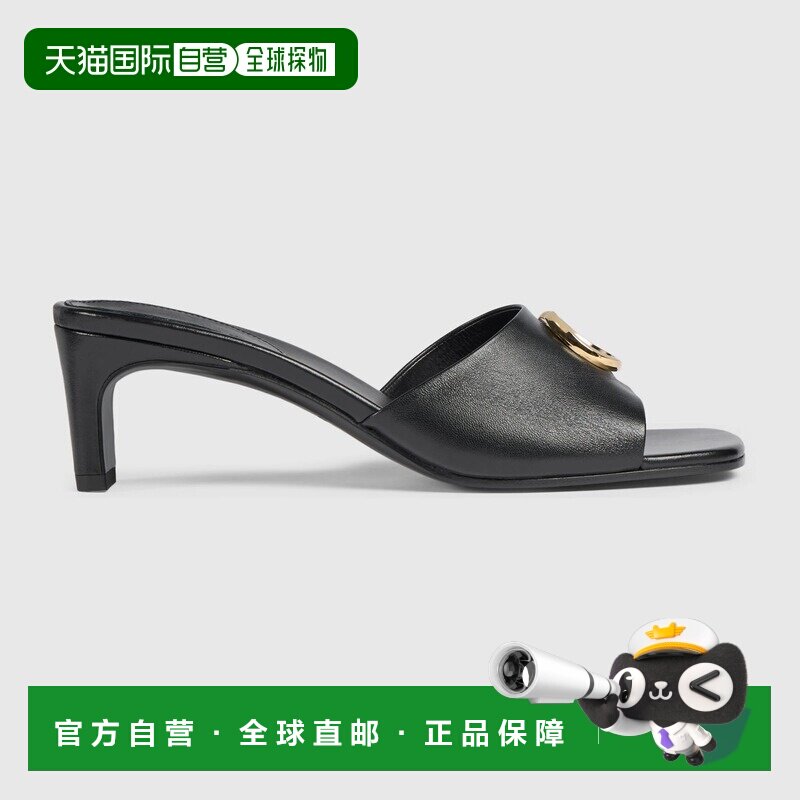香港直邮GUCCI 女士高跟鞋 871480BKO001000 CO 黑色 双G高跟凉鞋