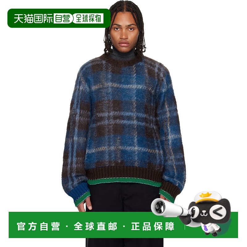 1h可退 香港直邮Sacai 男士 棕色 & 蓝色 Plaid Mohair 毛衣 2503