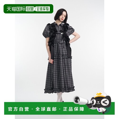 1h可退 日本直邮jouetie 女士红格纹蝴蝶结装饰长袖连衣裙 082540