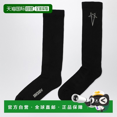 香港直邮rick owens 瑞克 欧文斯 DRKSHDW 男士 黑色棉带Logo袜子