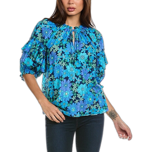 自营Ramy Brook Eugenia 印花上衣 - 蓝色 美国奥莱直发泡泡袖