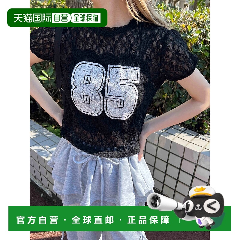 1h可退 日本直邮WC 女士编号刺绣蕾丝短袖T恤 WCK25SS008新款