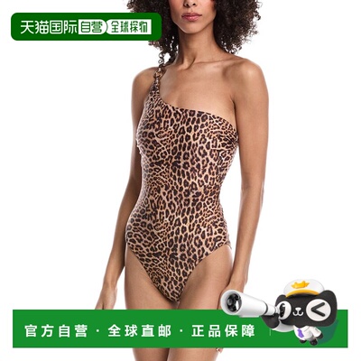自营Milly Printed Leopard One-Shoulder One-Piece - brown 美