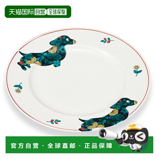 日本直邮九谷烧8.5英寸盘子植物蓝狗图案太石窑中号盘子