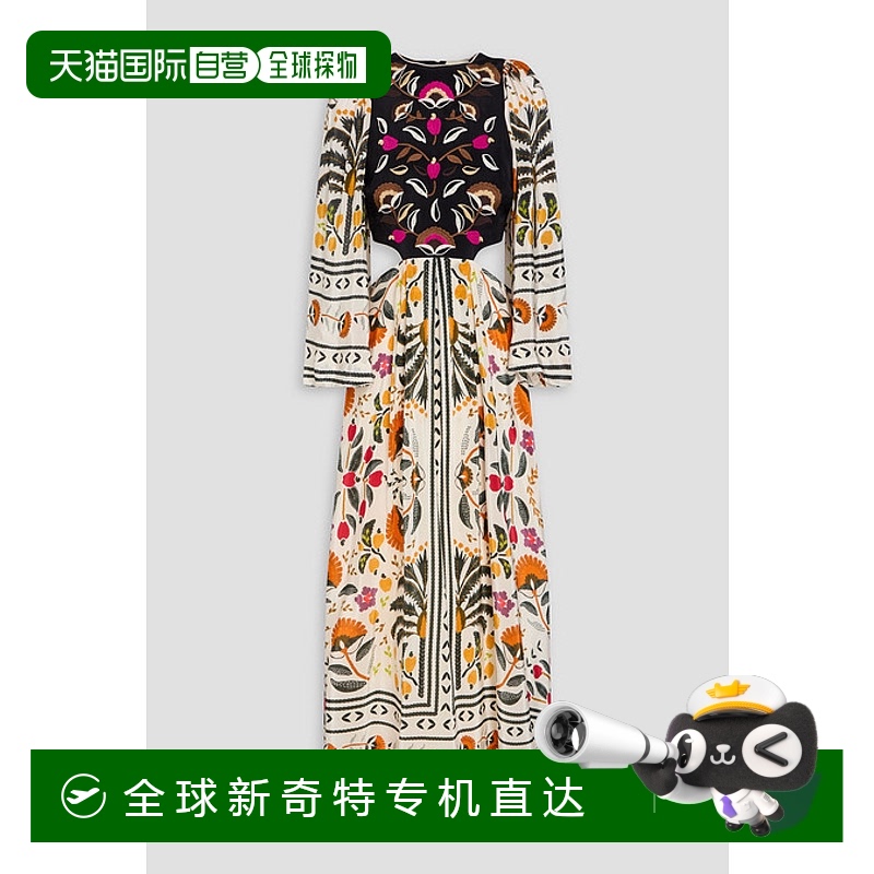 1h可退 香港直邮FARM RIO 女士 刺绣剪口印花双绉长款连衣裙 3120