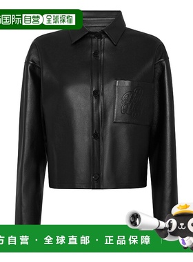 自营philipp pleinLeather Cropped Shirt Signature - black 美