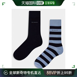 蓝色条纹带Logo袜子 男士 香港直邮潮奢 GANT 黑色 Gant 2件套