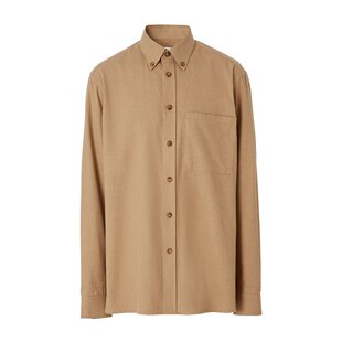 BURBERRY 男士衬衫 80481191 AW2024 棕色 棉质纽扣长袖衬衫