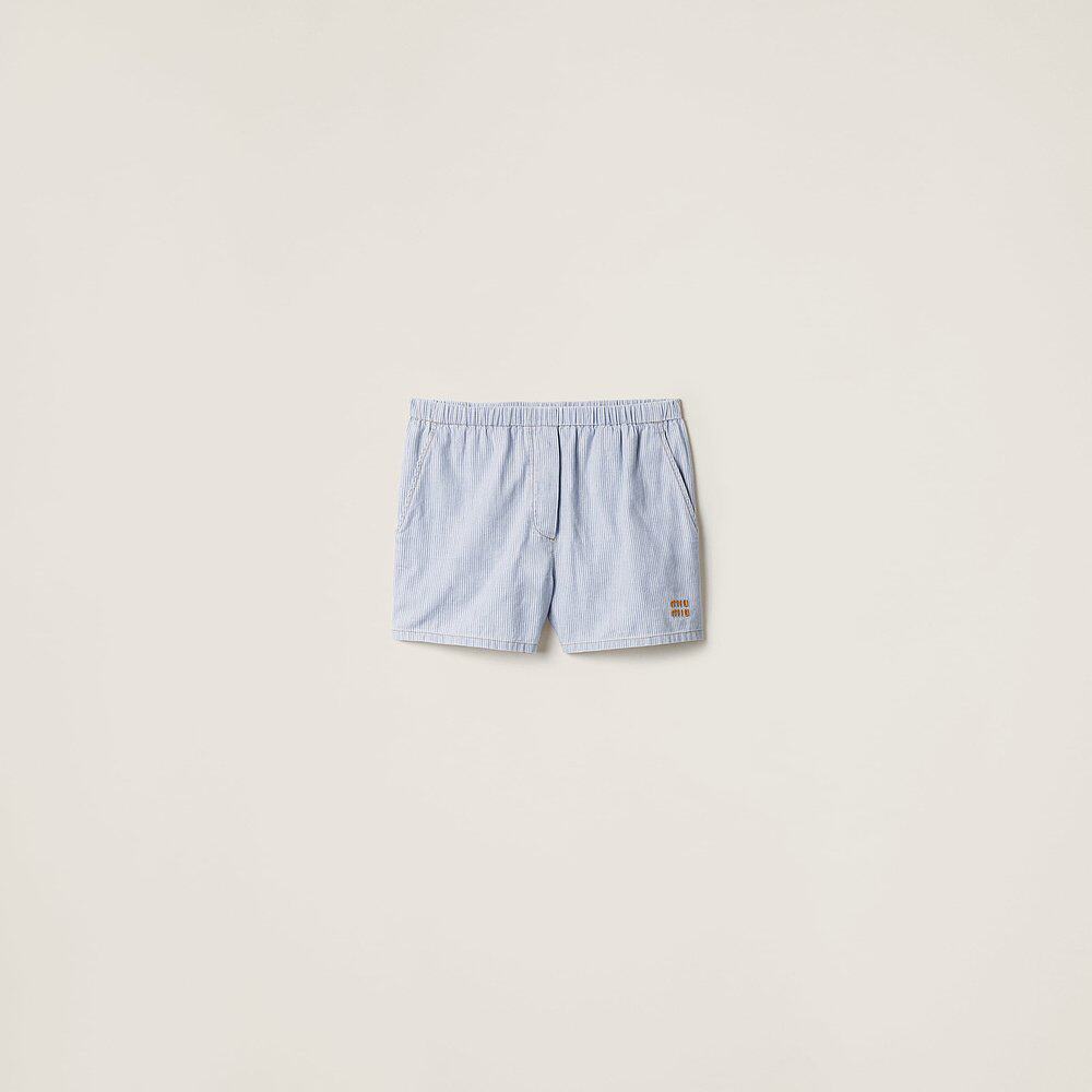MIU MIU (2025新品) 条纹钱布雷布百慕大短裤