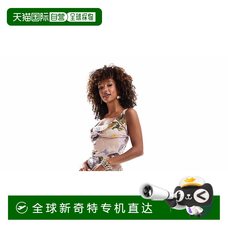 香港直邮潮奢 ASOS 女士 设计斗篷式背部交叉带印花长款连衣裙