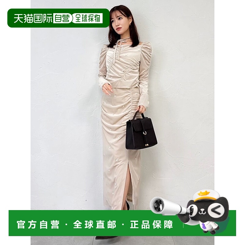 1h可退 日本直邮dazzlin 女装 花卉刺绣丝绒感长裙 半身裙 宽松褶