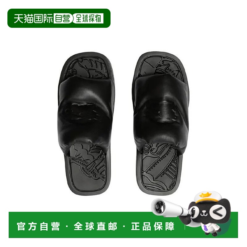 自营欧洲直邮Burberry/博柏利 男士黑色羊皮马术骑士徽标Slab方头