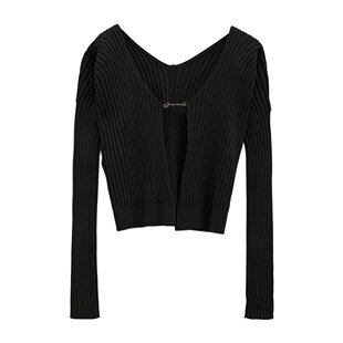 香港直邮Jacquemus女士徽标针织开衫长袖露背黑色潮流短款上衣