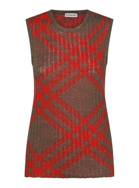 潮奢 Burberry 巴宝莉 女士 格纹罗纹针织无袖上衣 8093576