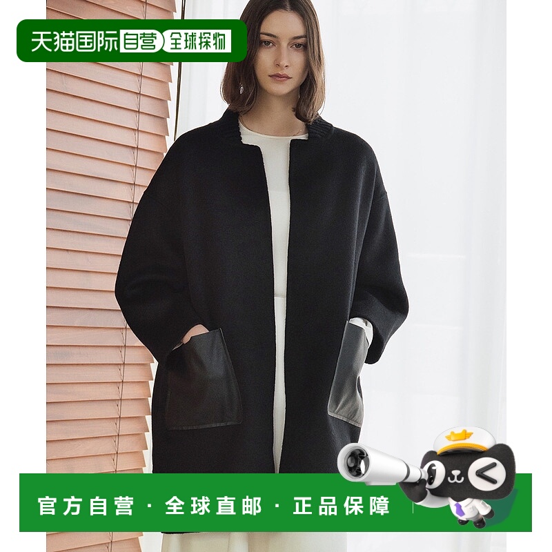 1h可退 日本直邮ELFRANK 女装 羊毛混纺 中长款落肩外套 牛皮口袋