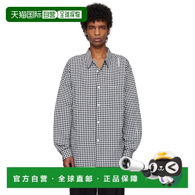 香港直邮Marni 玛尼 男士 黑色 & 白色 Gingham Seersucker 衬衫