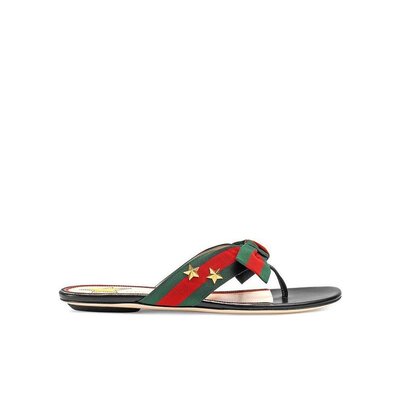 Gucci 铆钉罗缎织带夹趾凉拖 433565H5QA0