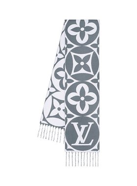 LV/路易威登24新款 女士灰色羊毛标志字母图案流苏边围巾