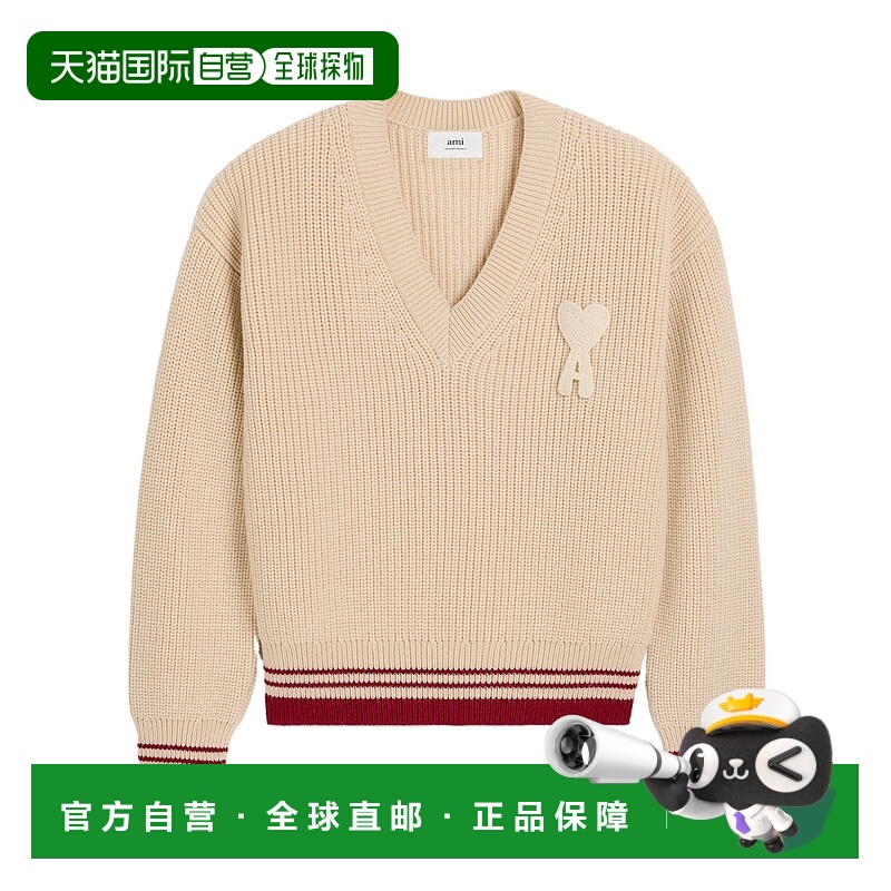香港直邮Ami Paris 长袖V领毛衣 UKS268KN0068.
