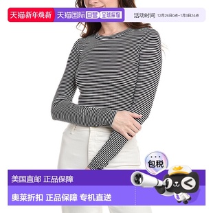 rag 美国奥莱直发上衣女装 黑色 bone碎骨卢卡条纹T恤 自营