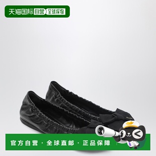 香港直邮Prada 普拉达 女士 黑色漆皮蝴蝶结芭蕾舞鞋 1F322O005ZJ