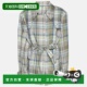 Green Cuff Checkered Long 自营Basler Belted Linen Sleeve Shi