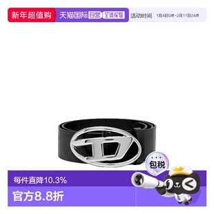 香港直邮DIESEL/迪赛 男女同款银色徽标皮质腰带 牛皮休闲皮带