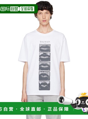 香港直邮Balmain 巴尔曼 男士 白色 Vintage Lips Print T 恤 DH0