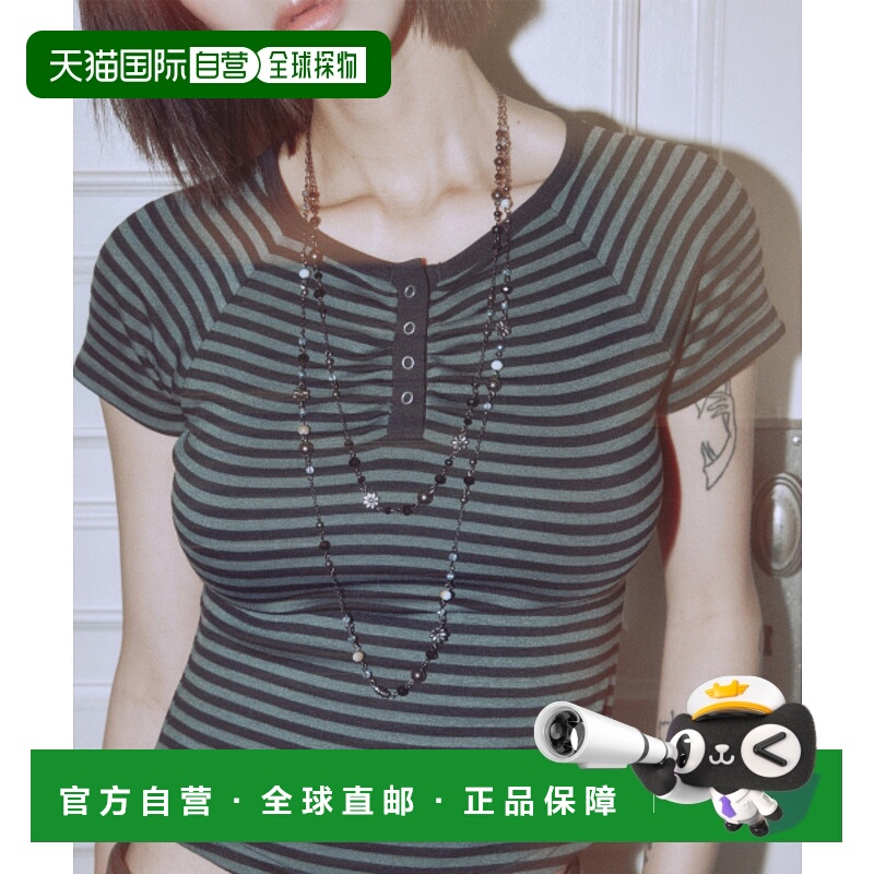 韩国直邮NIIER NOR 女士女装T恤25NNSSTTSF005BK SHIRRING STRIPE