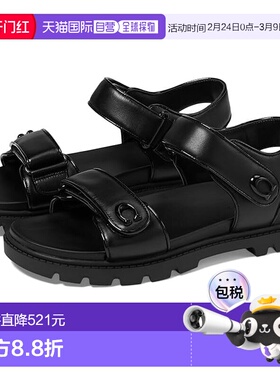 1h可退 香港直邮Coach 蔻驰 女士 'Brynn' 皮质凉鞋 black黑色 舒