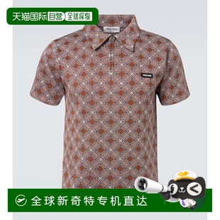 香港直邮潮奢 缪缪 1h可退 Miu 男士 提花真丝凸纹布Polo衫