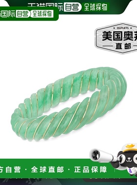 自营 Ross-Simons 雕刻绿色翡翠手镯配 14 克拉黄金 - 7 英寸 美