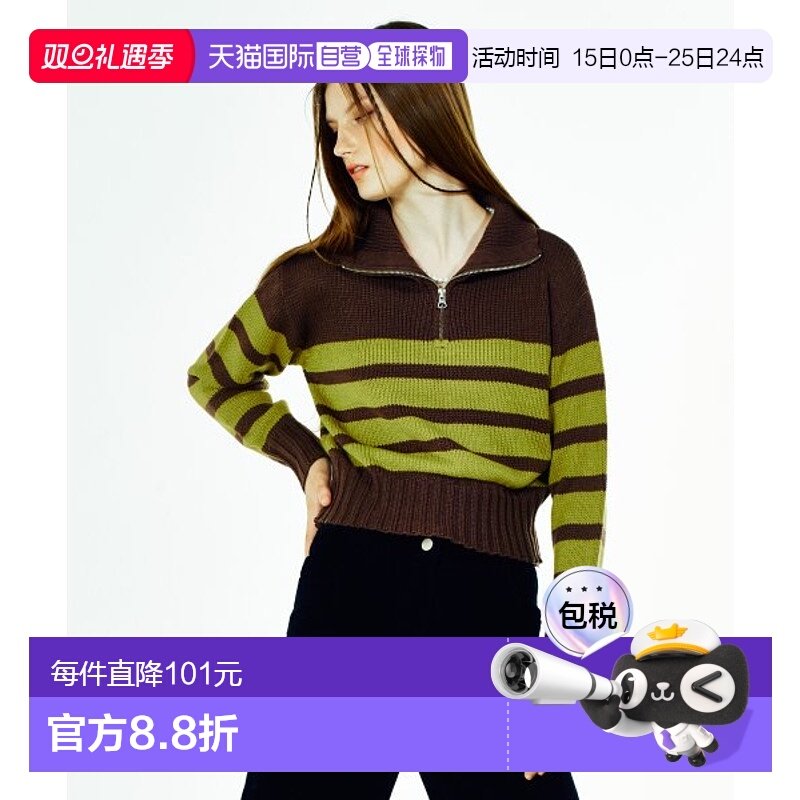 韩国直邮Ames Worldwide 女士女士卫衣/绒衫STRIPE HALF ZIP SWEAT