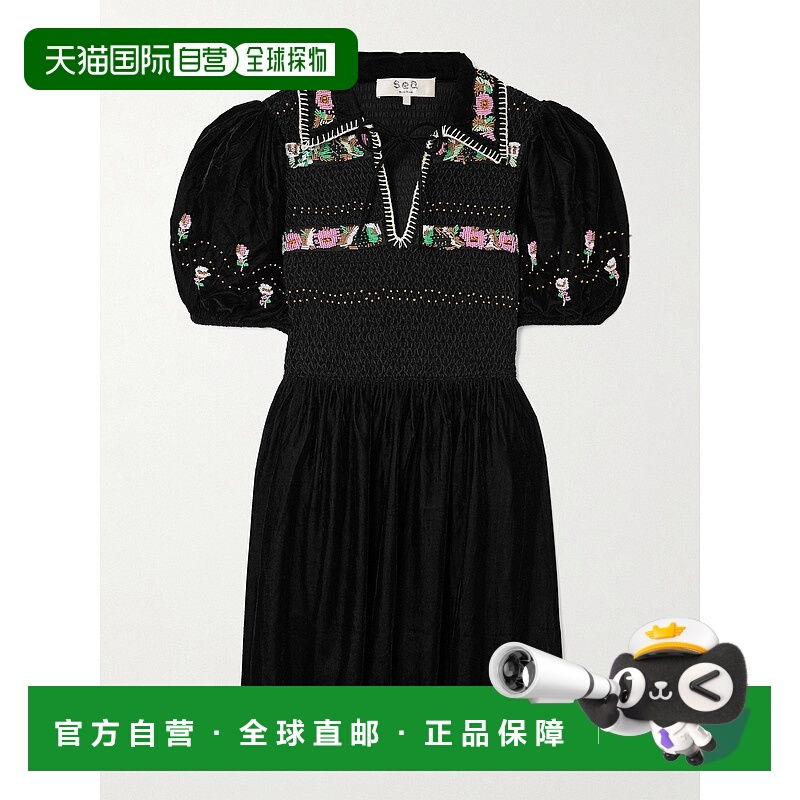 1h可退 香港直邮SEA 海洋 女士 'Brynn' 精饰罩衫式天鹅绒迷你连